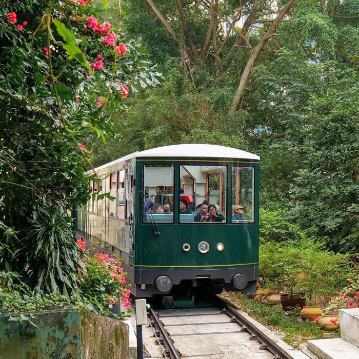 Di chuyển bằng tuyến cáp treo Peak Tram cổ điển lên đỉnh Victoria Peak